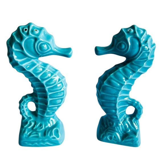 Seahorse Ceramic Ocean Nautical Teal Turquoise Salt and Pepper Shaker Set - Picture 1 of 7